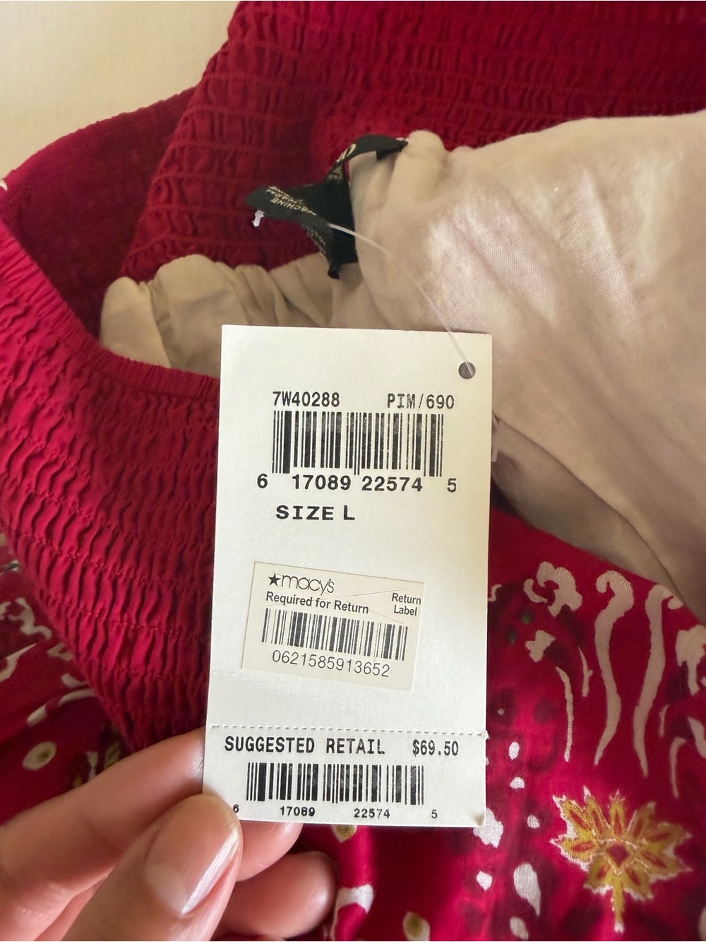 Lucky Brand 100% Cotton Red Smocked Waist Floral Mini Skirt - Picture 8 of 10